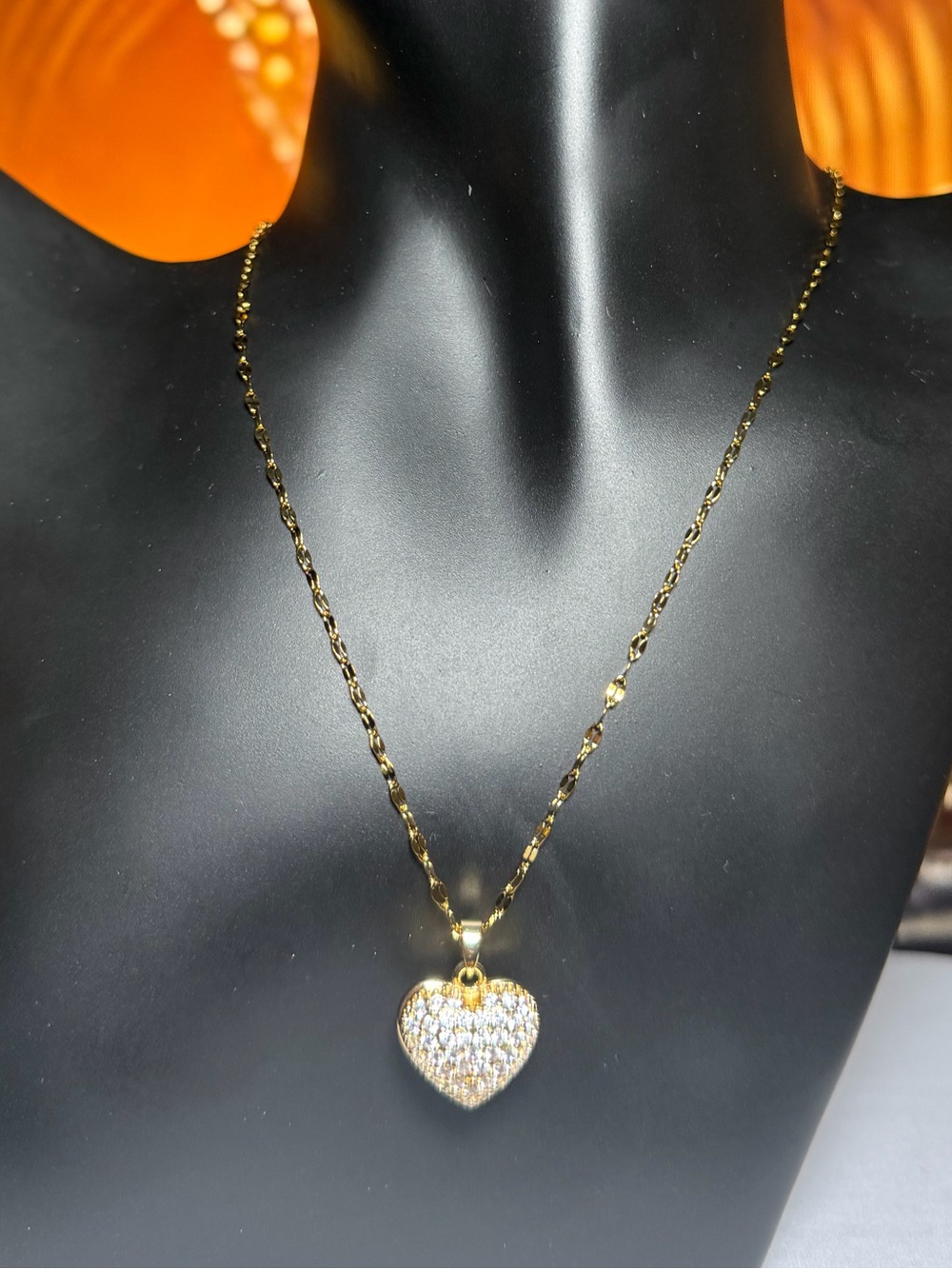 Gold Heart Pendant Necklace with Pave Crystals - Women Jewelry